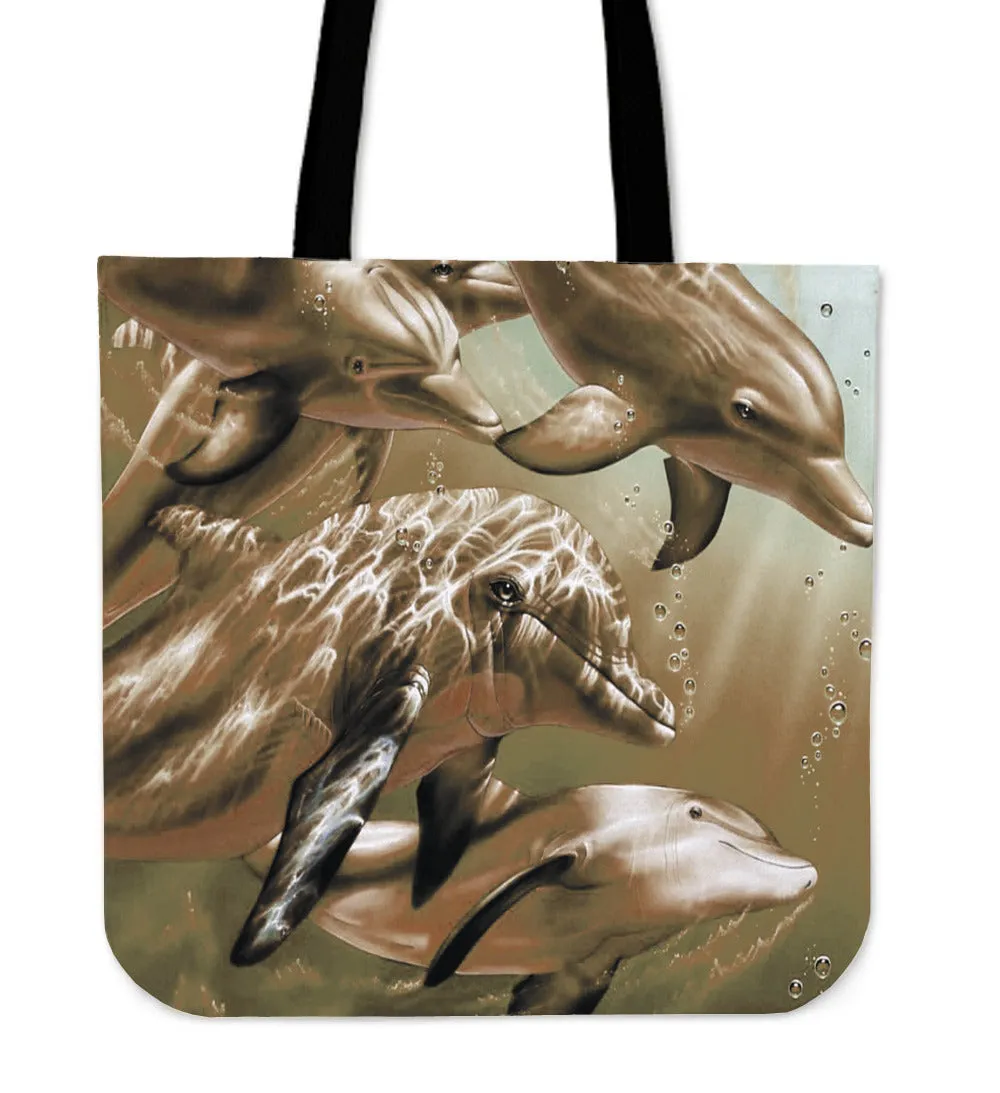 Sepia Dolphins Tote Bag