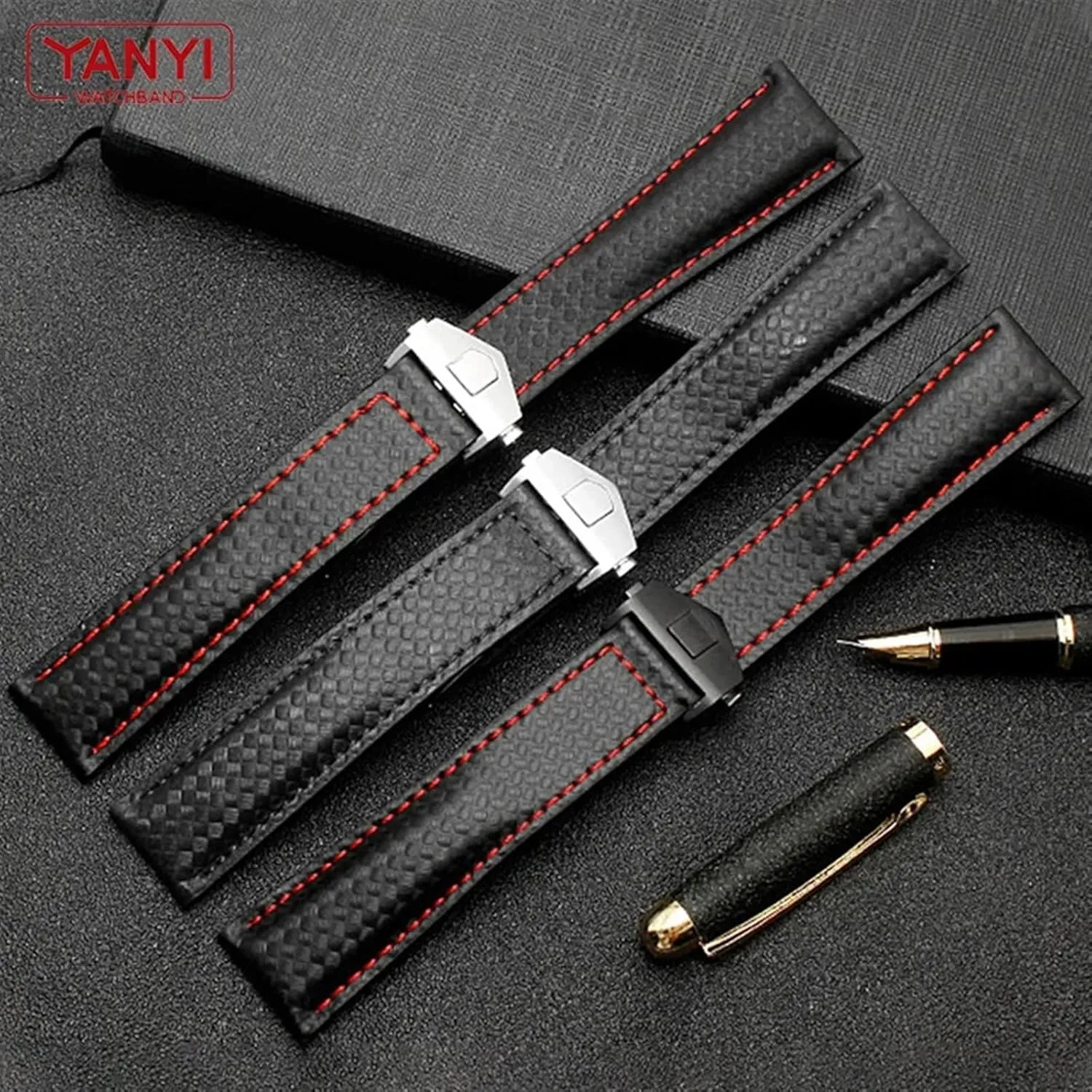 SERDAS Carbon fiber pattern Genuine Leather Strap 20mm 22m for tag he-uer F1 watchband wristwatches band leather watch bracelet