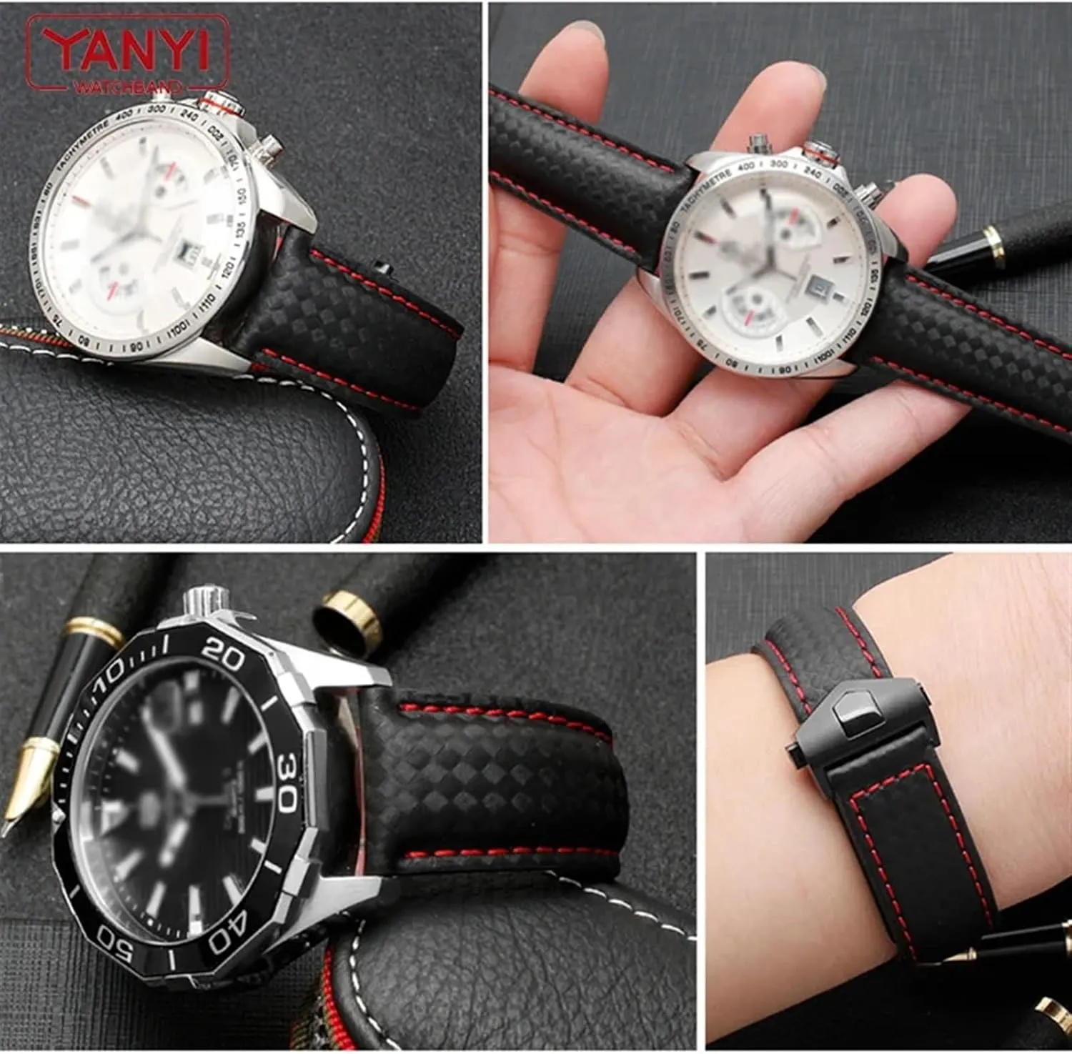 SERDAS Carbon fiber pattern Genuine Leather Strap 20mm 22m for tag he-uer F1 watchband wristwatches band leather watch bracelet