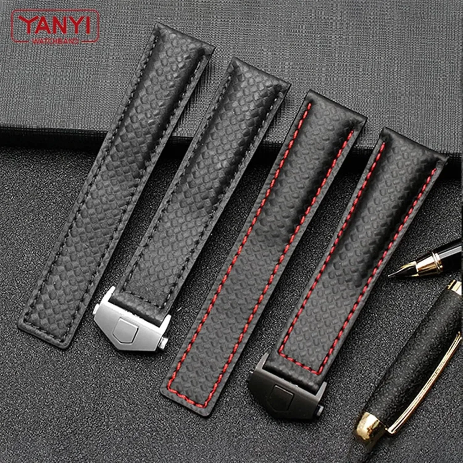SERDAS Carbon fiber pattern Genuine Leather Strap 20mm 22m for tag he-uer F1 watchband wristwatches band leather watch bracelet