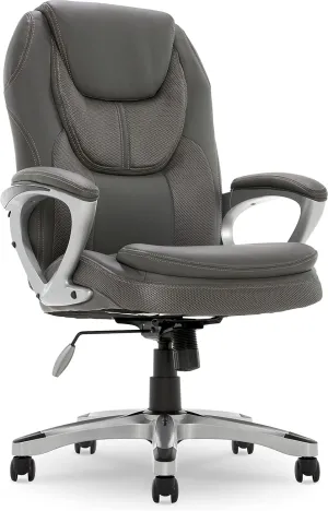 Serta Works Executive Office Chair, Faux Leather and Mesh, Seamless Light Gray