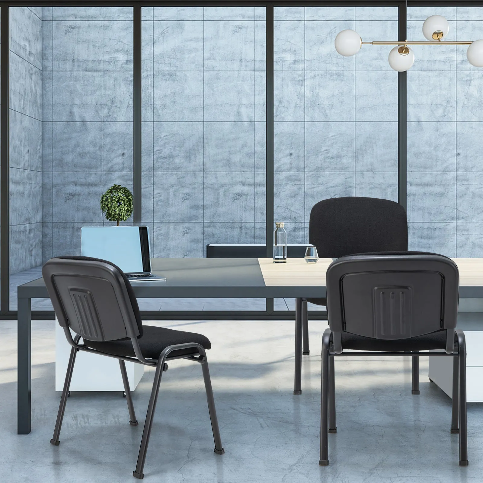 Set of 5 Conference Room Chairs with Upholstered Back and Seat-Black