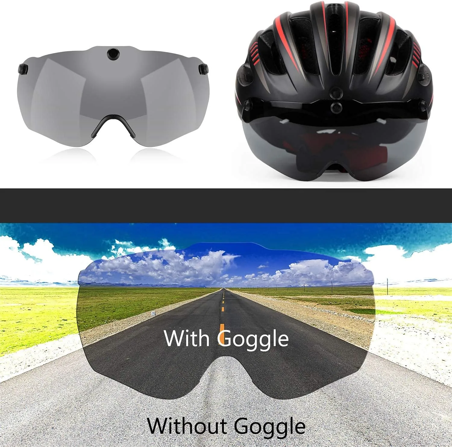 Shinmax Bike Helmet with USB Rechargeable Light & Detachable Magnetic Goggles UV Protective, Bicycle Helmet Men Women Mountain Road Adjustable Adult Cycling Helmet (WT-049)