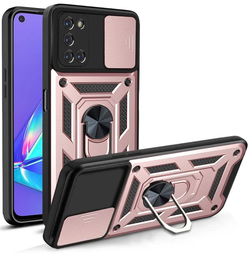 Shockproof Armor Magnetic Case For OPPO Phone With Ring Holder Kickstand And Camera Protection Cover