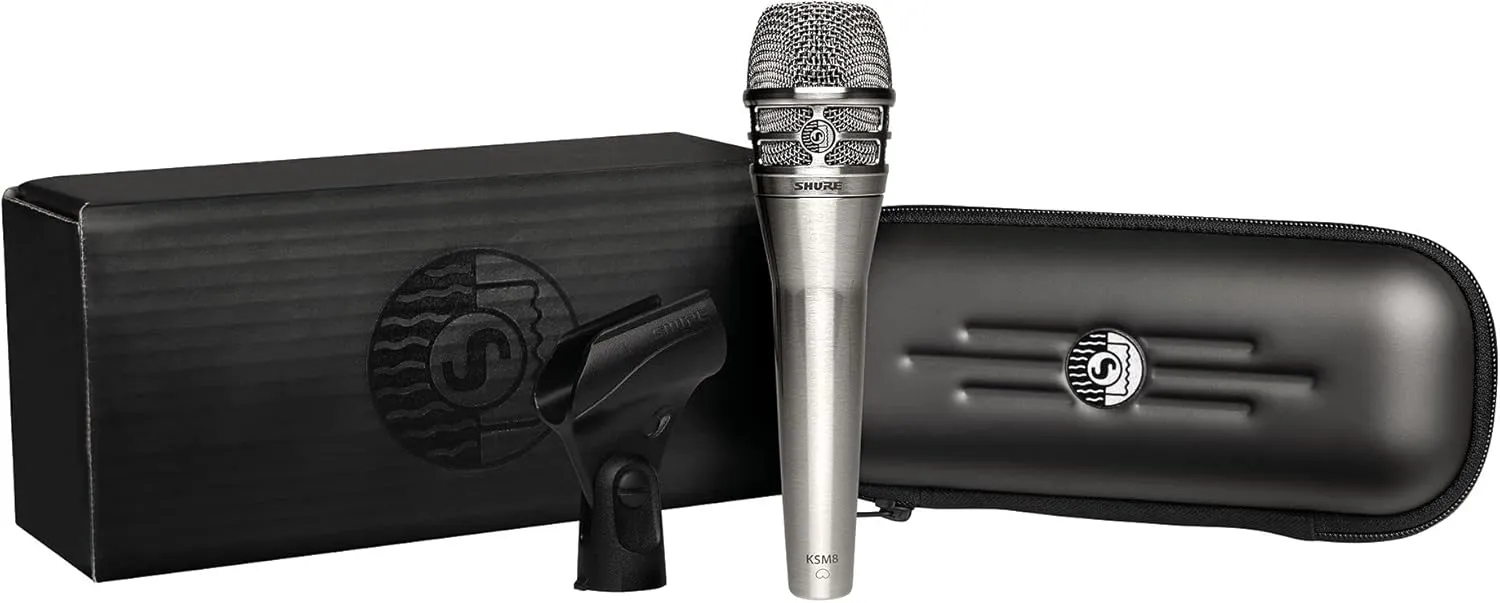 Shure KSM8 Dualdyne Vocal Microphone - Cardioid Dynamic Mic with 2 Ultra Thin Diaphragms and Reverse Airflow Technology for Unmatched Control of Proximity Effect, Presence Peaks, and Bleed - Nickel