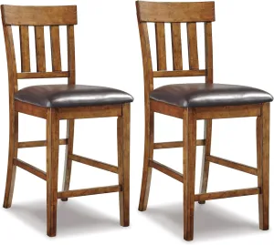 Signature Design by Ashley Ralene Traditional 26" Counter Height Faux Leather Seat Barstool, 2 Count, Brown