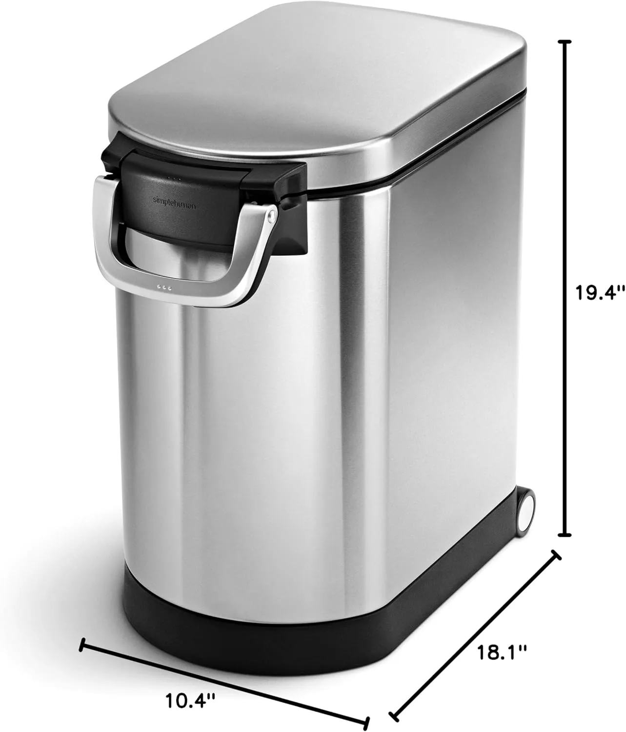 simplehuman 25 Liter, 27 lb / 12.2 kg Medium Pet Food Storage Container for Dog Food, Cat Food, and Bird Feed, Brushed Stainless Steel