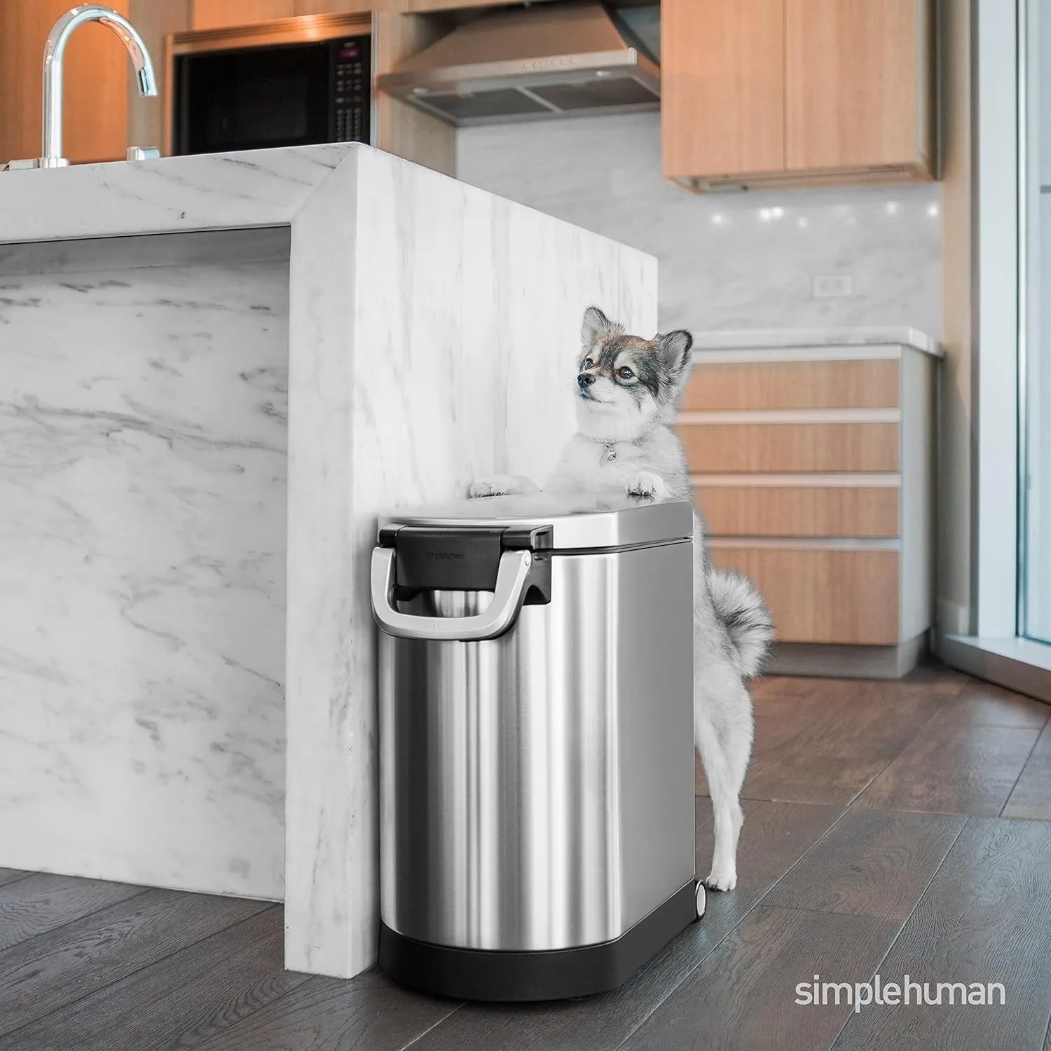 simplehuman 25 Liter, 27 lb / 12.2 kg Medium Pet Food Storage Container for Dog Food, Cat Food, and Bird Feed, Brushed Stainless Steel