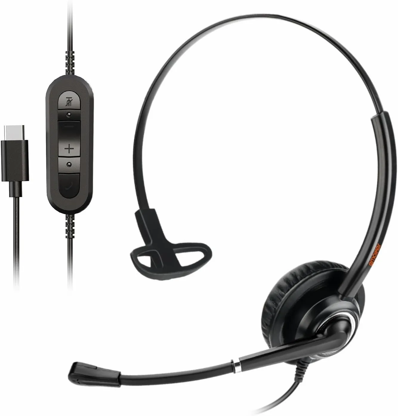 Single Ear Headphone USB-C, USB Type C Headset with Noise Canceling Microphone for PC, Laptop,Tablet,Mobile Phone,for Skype,Teams, Zoom, Webex, Ringcentral, Compatible with Samsung,Google Pixel,Sony