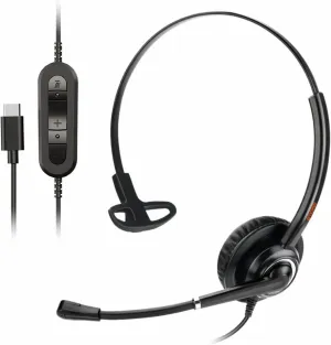 Single Ear Headphone USB-C, USB Type C Headset with Noise Canceling Microphone for PC, Laptop,Tablet,Mobile Phone,for Skype,Teams, Zoom, Webex, Ringcentral, Compatible with Samsung,Google Pixel,Sony