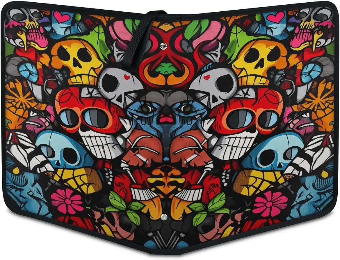 Skull Doodle Trading Card Binder 9 Pocket 900 Cards Holder Collector Album with 50 Removable Sleeves Toys Gifts for Boys Girls Colorful Graffiti Game Sports Cards