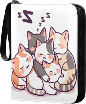 Sleepy Cats Card Binder 4 Pockets, 400 Pockets Trading Card Binder Removable Card Albums Card Holder for Games, Sports, Football, Baseball Cards