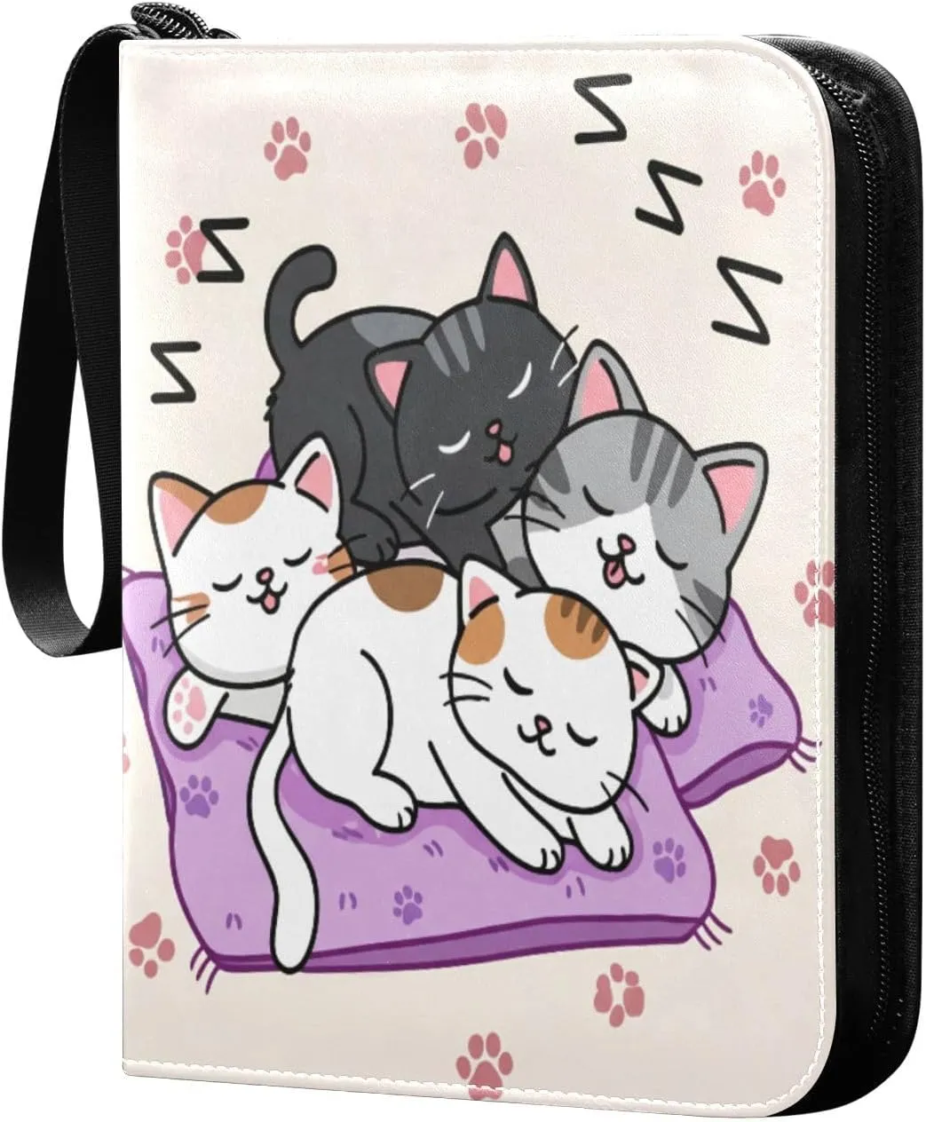 Sleepy Cats Card Binder 4 Pockets, 400 Pockets Trading Card Binder Removable Card Albums Card Holder for Games, Sports, Football, Baseball Cards