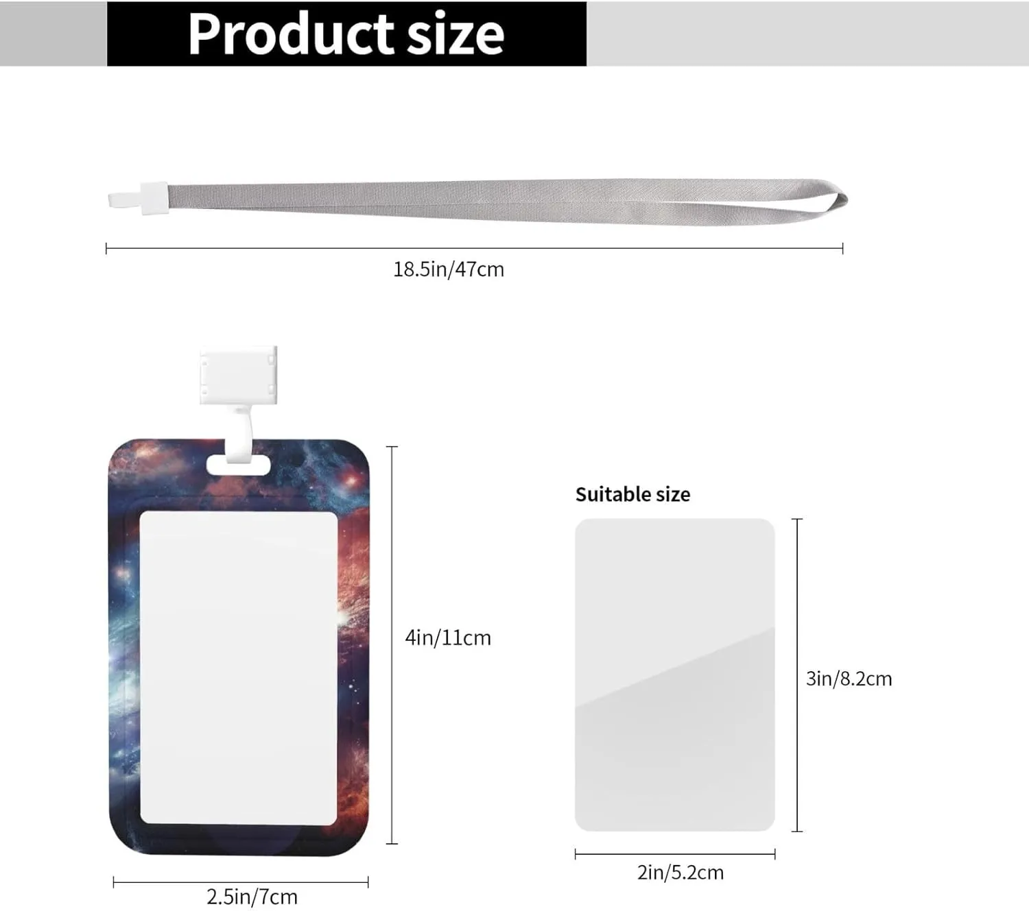 Sliding ID Badge Holder Vertical Plastic Badge Holder with Clear Window Retractable Lanyard Badge Reel Universe Galaxy Outer Space ID Card Holder Waterproof Card Protector Cover for Office Work Nurses