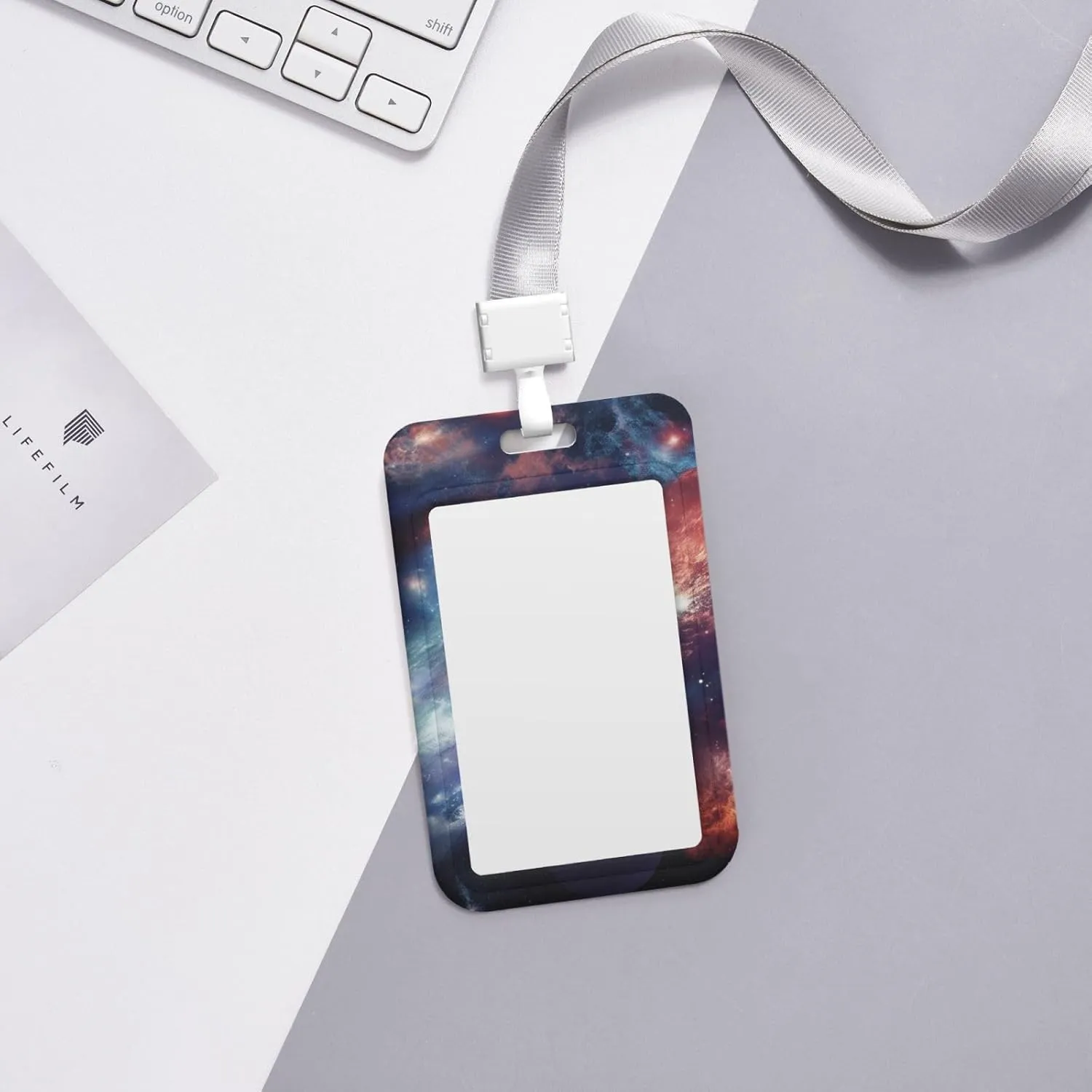 Sliding ID Badge Holder Vertical Plastic Badge Holder with Clear Window Retractable Lanyard Badge Reel Universe Galaxy Outer Space ID Card Holder Waterproof Card Protector Cover for Office Work Nurses