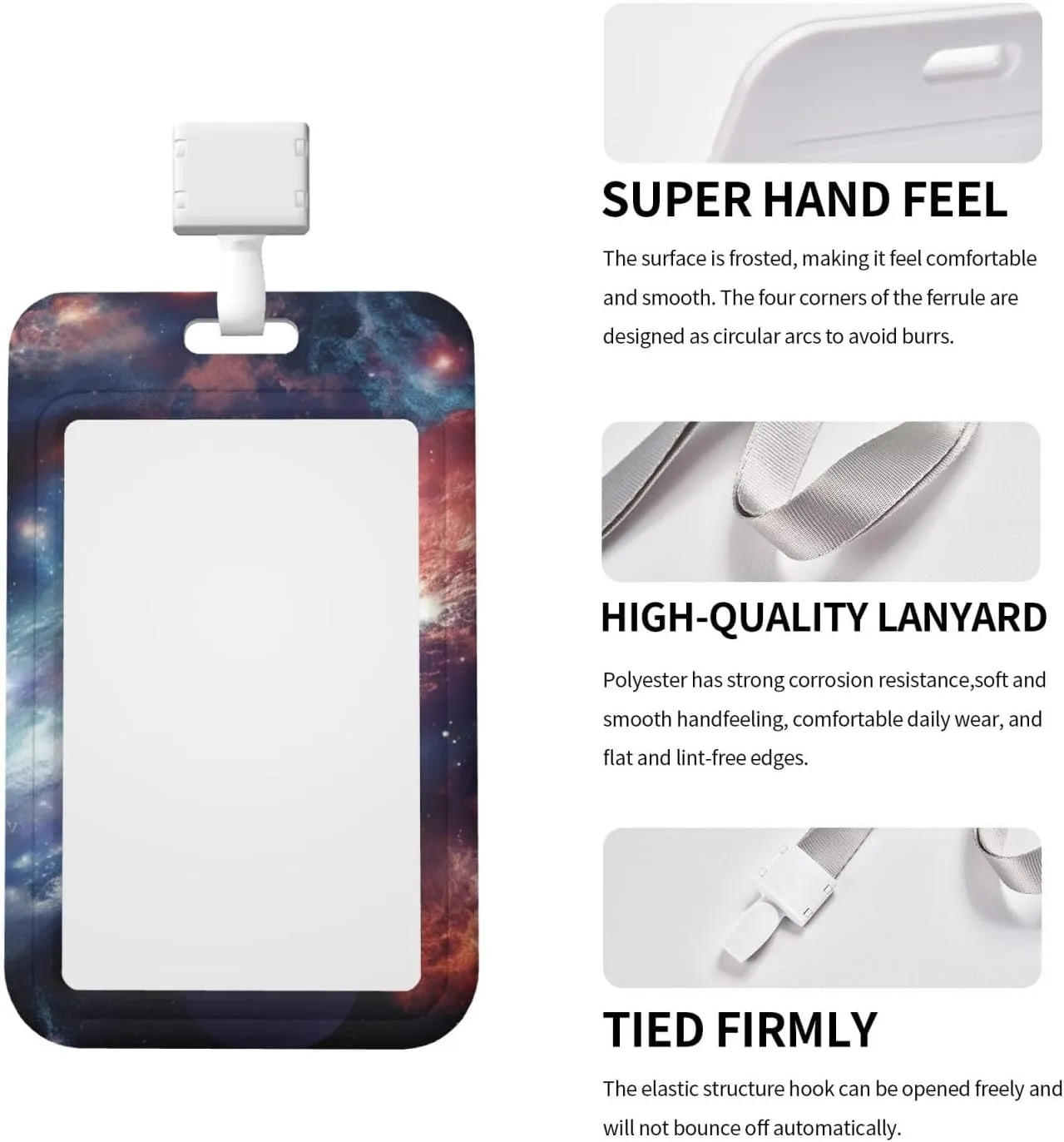 Sliding ID Badge Holder Vertical Plastic Badge Holder with Clear Window Retractable Lanyard Badge Reel Universe Galaxy Outer Space ID Card Holder Waterproof Card Protector Cover for Office Work Nurses