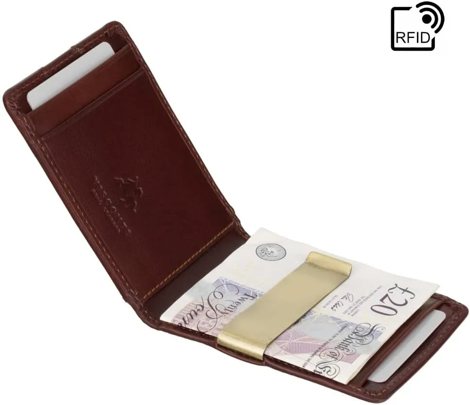 Slim Collection Chisel Leather Wallet RFID Blocked Tap and Go VSL57 (Brown)