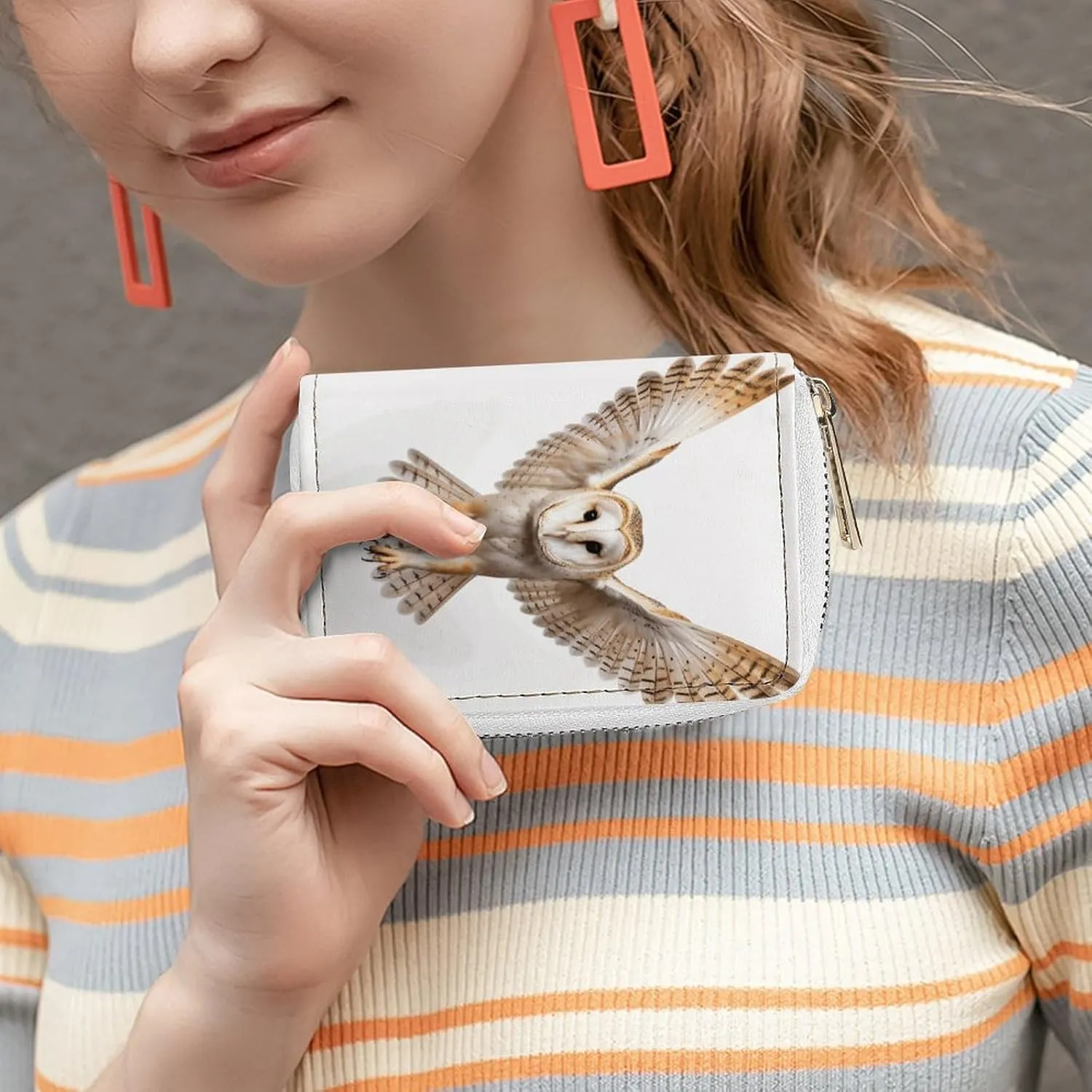 Slim Credit Card Holder Minimalist A Barn Owl Printing Leather Card Bag Compact Card Organizer For Daily Use
