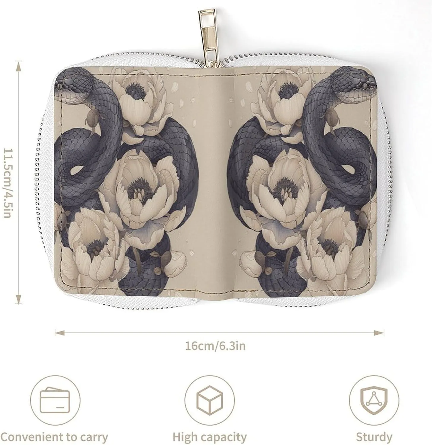 Slim Credit Card Holder Minimalist Black Snake And Flower Printing Leather Card Bag Compact Card Organizer For Daily Use