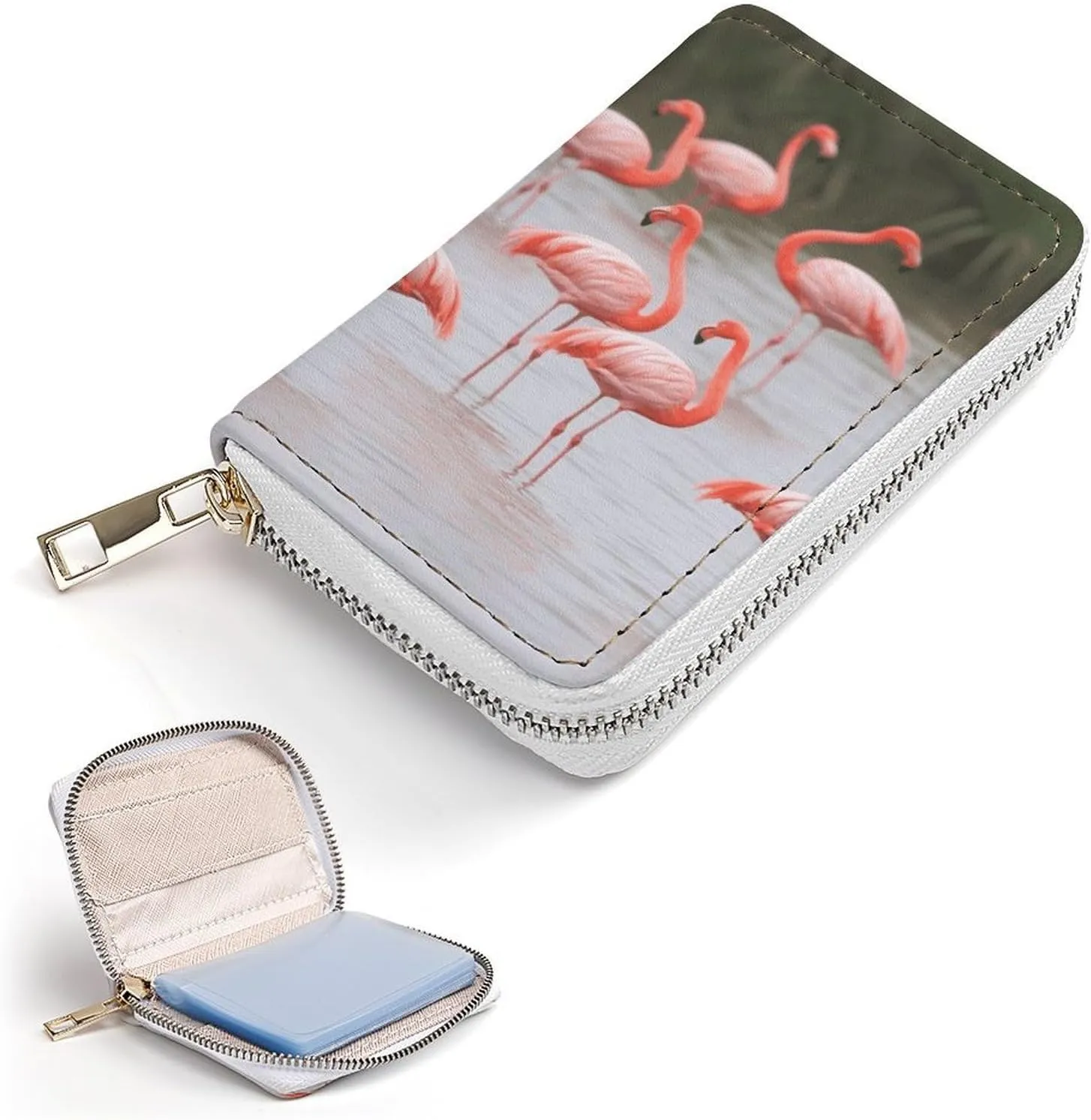 Slim Credit Card Holder Minimalist Flamingos Printing Leather Card Bag Compact Card Organizer For Daily Use