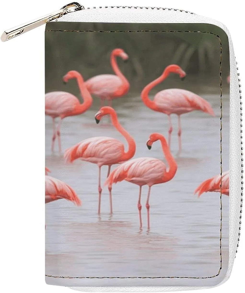 Slim Credit Card Holder Minimalist Flamingos Printing Leather Card Bag Compact Card Organizer For Daily Use
