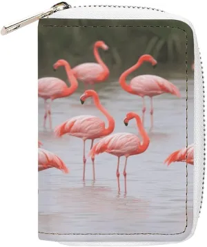 Slim Credit Card Holder Minimalist Flamingos Printing Leather Card Bag Compact Card Organizer For Daily Use