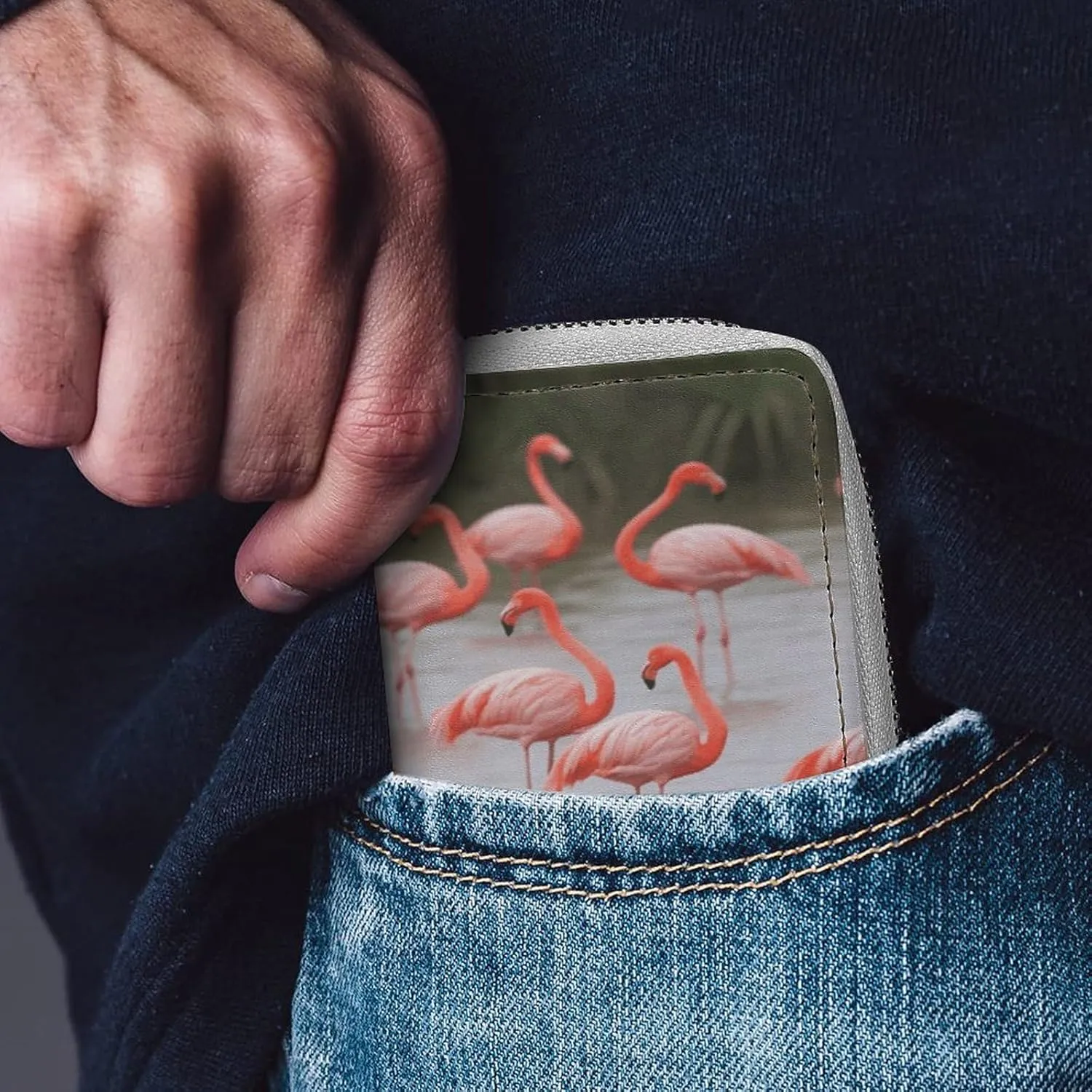 Slim Credit Card Holder Minimalist Flamingos Printing Leather Card Bag Compact Card Organizer For Daily Use