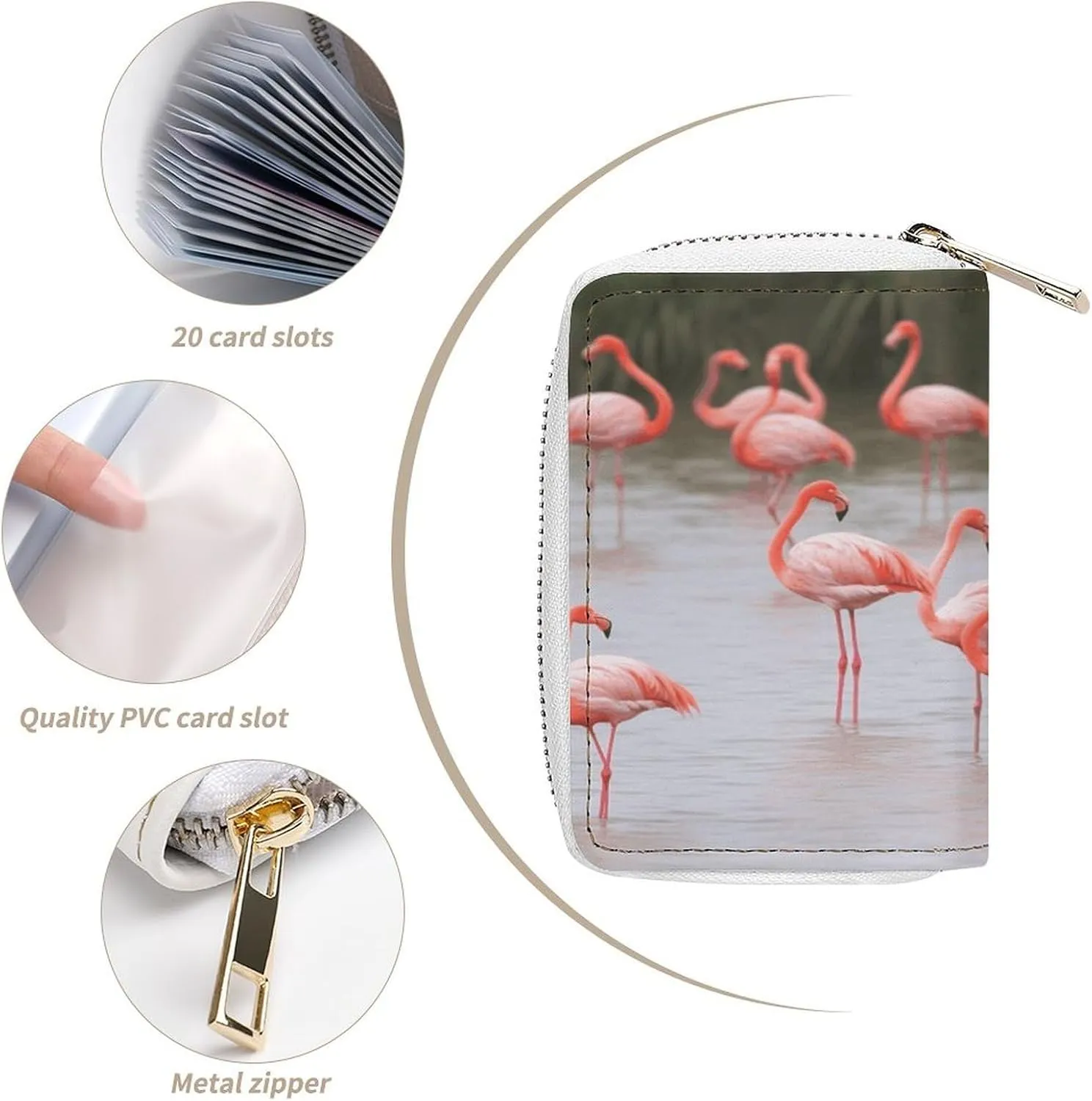 Slim Credit Card Holder Minimalist Flamingos Printing Leather Card Bag Compact Card Organizer For Daily Use