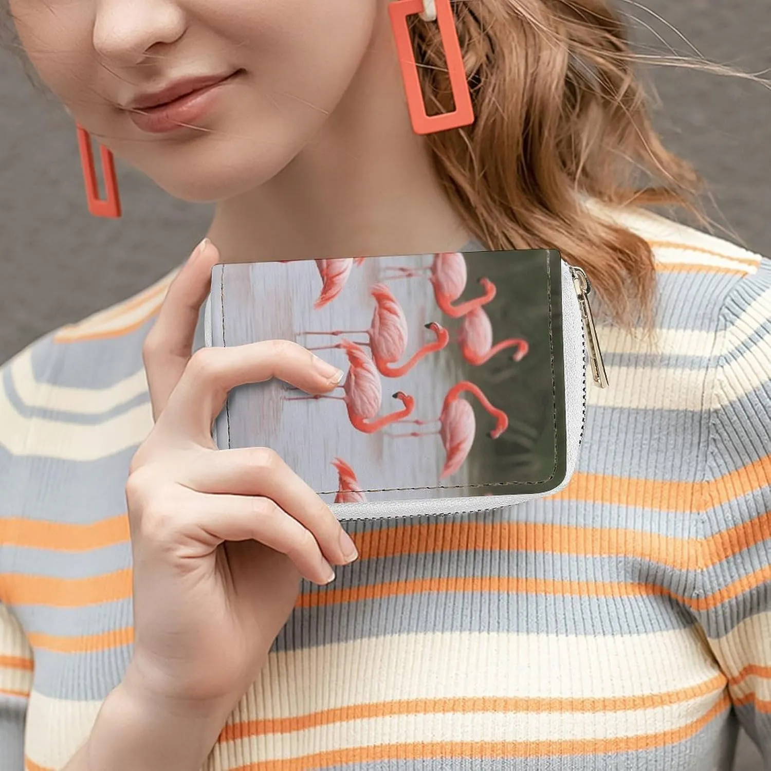 Slim Credit Card Holder Minimalist Flamingos Printing Leather Card Bag Compact Card Organizer For Daily Use