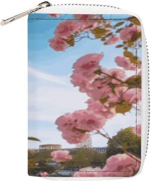Slim Credit Card Holder Minimalist Paris Eiffel Tower with Flowers Printing Leather Card Bag Compact Card Organizer For Daily Use