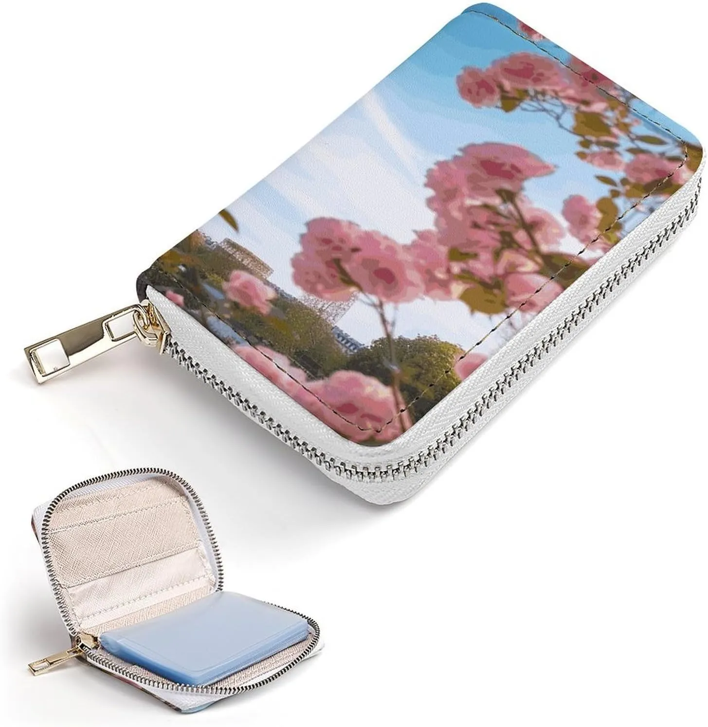 Slim Credit Card Holder Minimalist Paris Eiffel Tower with Flowers Printing Leather Card Bag Compact Card Organizer For Daily Use
