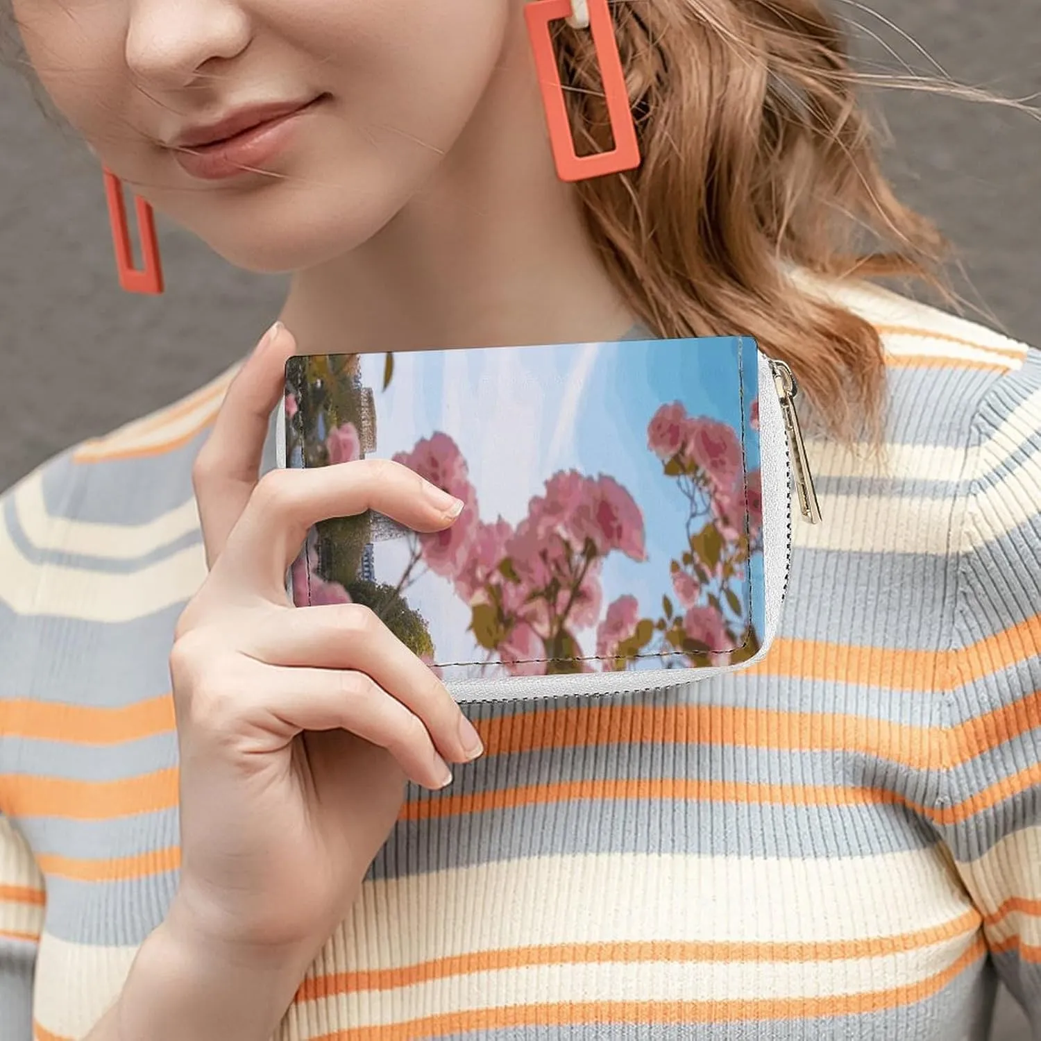 Slim Credit Card Holder Minimalist Paris Eiffel Tower with Flowers Printing Leather Card Bag Compact Card Organizer For Daily Use