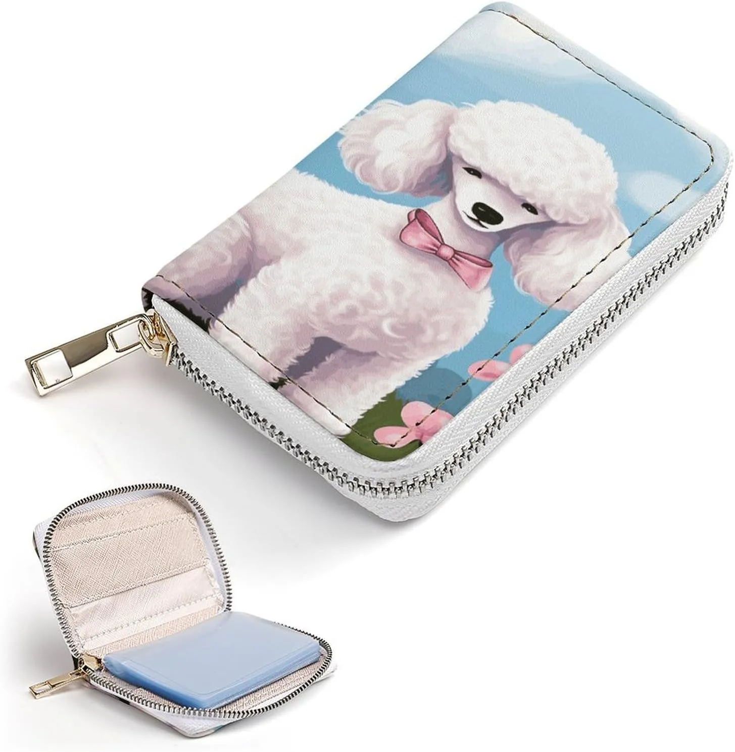 Slim Credit Card Holder Minimalist Poodles Dogs Printing Leather Card Bag Compact Card Organizer For Daily Use