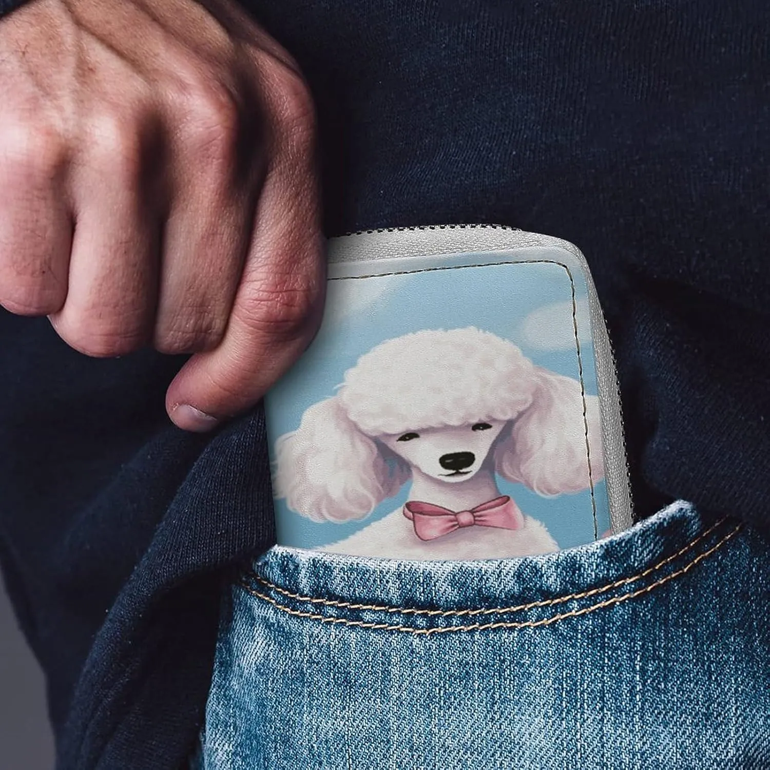 Slim Credit Card Holder Minimalist Poodles Dogs Printing Leather Card Bag Compact Card Organizer For Daily Use