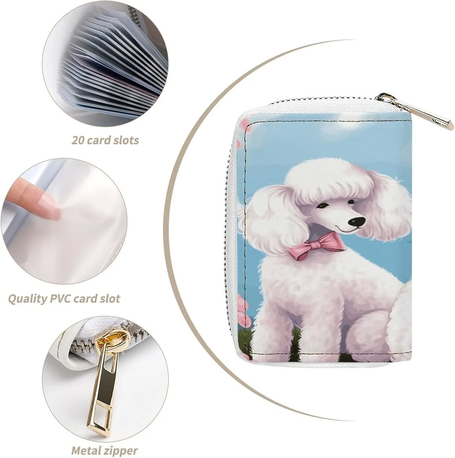 Slim Credit Card Holder Minimalist Poodles Dogs Printing Leather Card Bag Compact Card Organizer For Daily Use
