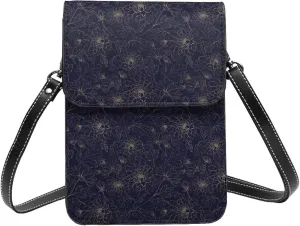 Small Crossbody Bags for Women, Leather Copper-Gold Gloss Outline Chrysanthemum Cell Phone Cross Body Bag Wallet Purses