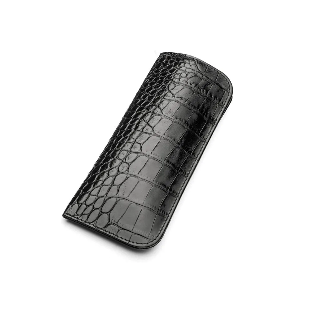 Small Leather Glasses Case - Black Croc-Effect