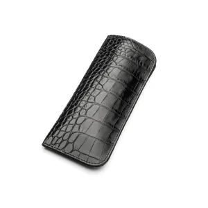 Small Leather Glasses Case - Black Croc-Effect