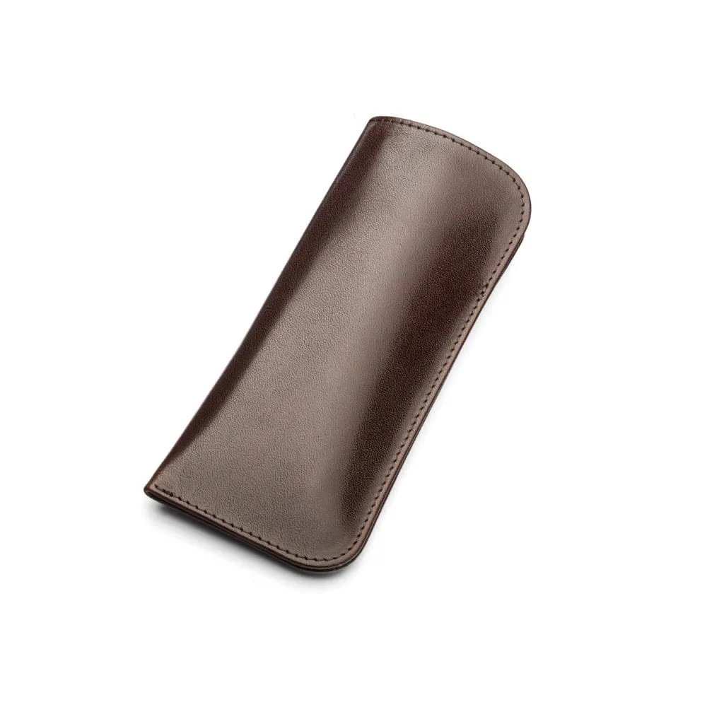 Small Leather Glasses Case - Brown