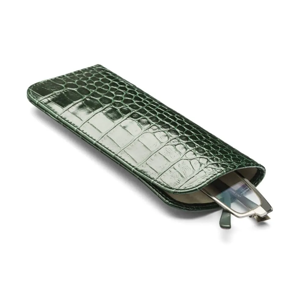 Small Leather Glasses Case - Green Croc-Effect