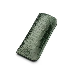 Small Leather Glasses Case - Green Croc-Effect