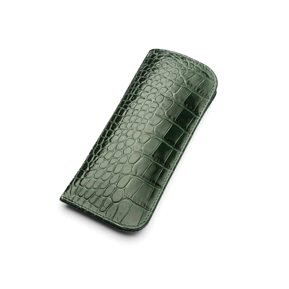 Small Leather Glasses Case - Green Croc-Effect