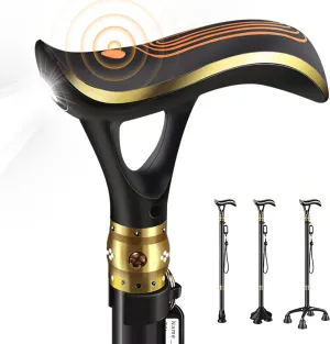 Smart Alarm Walking Cane for Men & Women, Telescopic and Adjustable Walking Sticks for Seniors, USB Direct Charge, with LED Light, One Cane for Three Purposes, Light and Stable
