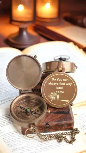 So You Can Always Find Way Back You Home Engraved Compass with Beautiful Engraved Wooden Box, Romantic Gift Ideas Beptism Gift,Birthday Gift Graduation Gift Compass.