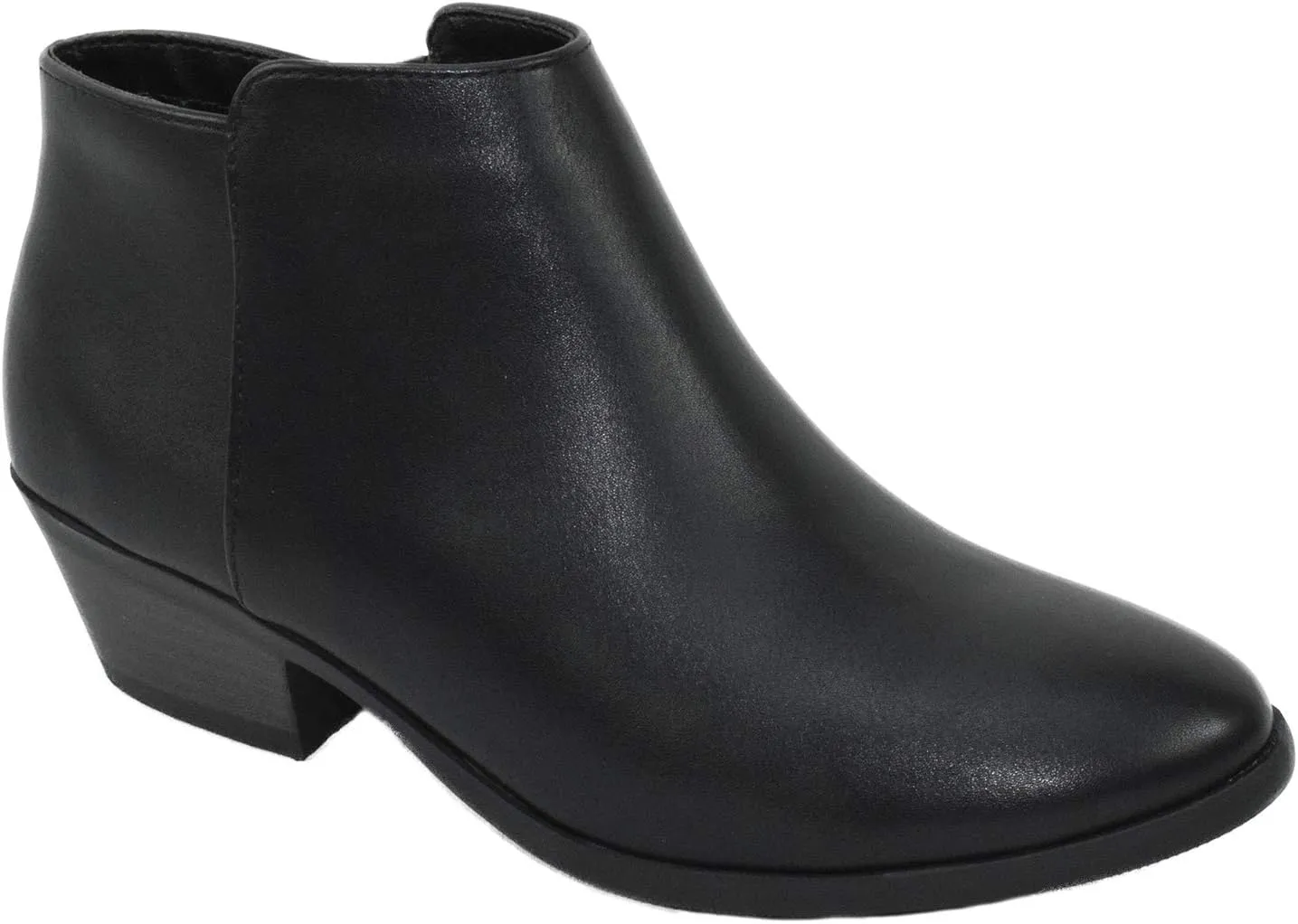 Soda Women Small Short Heel Ankle Boots Side Zipper Booties Faux Leather Mug-S Black PU 6