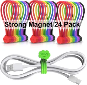 SOOOEC Magnetic Cable Ties, 24 Pack 7.2" Magnetic Cord Ties Cute Cloud Design, Reusable Silicone Twist Ties with Strong Magnet for Cord Organizer Keeper Wrap Clips, Fridge Magnets, Assorted Colors.