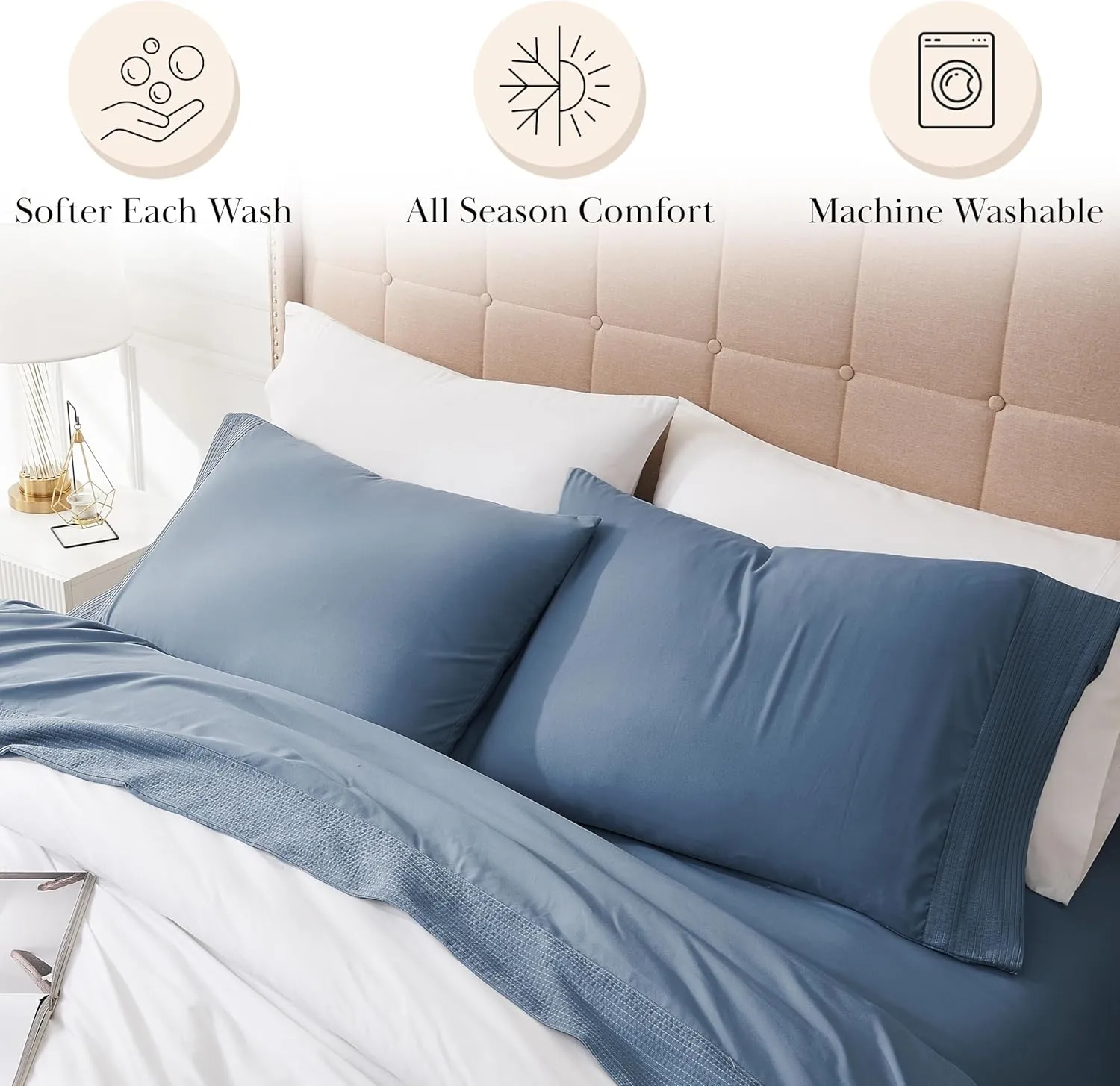 Southshore Fine Living, Inc. Deep Pocket Split King Sheet Set with 21" Deep King Fitted Sheet, 2 King Size Pillow Cases | Hotel Luxury Quality | Easy Care No-Shrink Microfiber Sheets | Coronet Blue