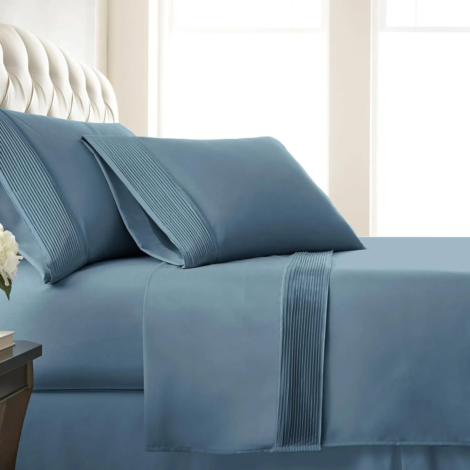 Southshore Fine Living, Inc. Deep Pocket Split King Sheet Set with 21" Deep King Fitted Sheet, 2 King Size Pillow Cases | Hotel Luxury Quality | Easy Care No-Shrink Microfiber Sheets | Coronet Blue