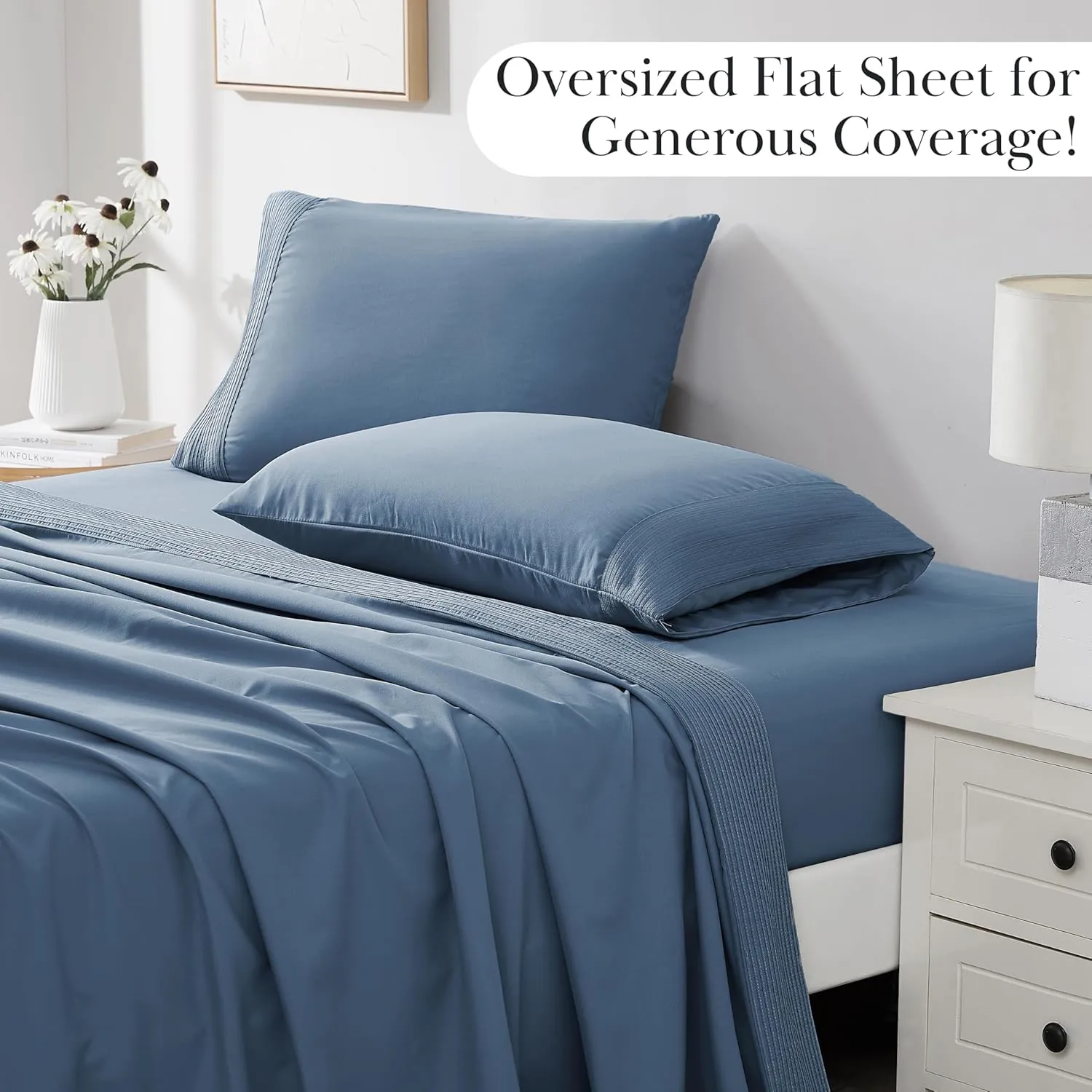 Southshore Fine Living, Inc. Deep Pocket Split King Sheet Set with 21" Deep King Fitted Sheet, 2 King Size Pillow Cases | Hotel Luxury Quality | Easy Care No-Shrink Microfiber Sheets | Coronet Blue