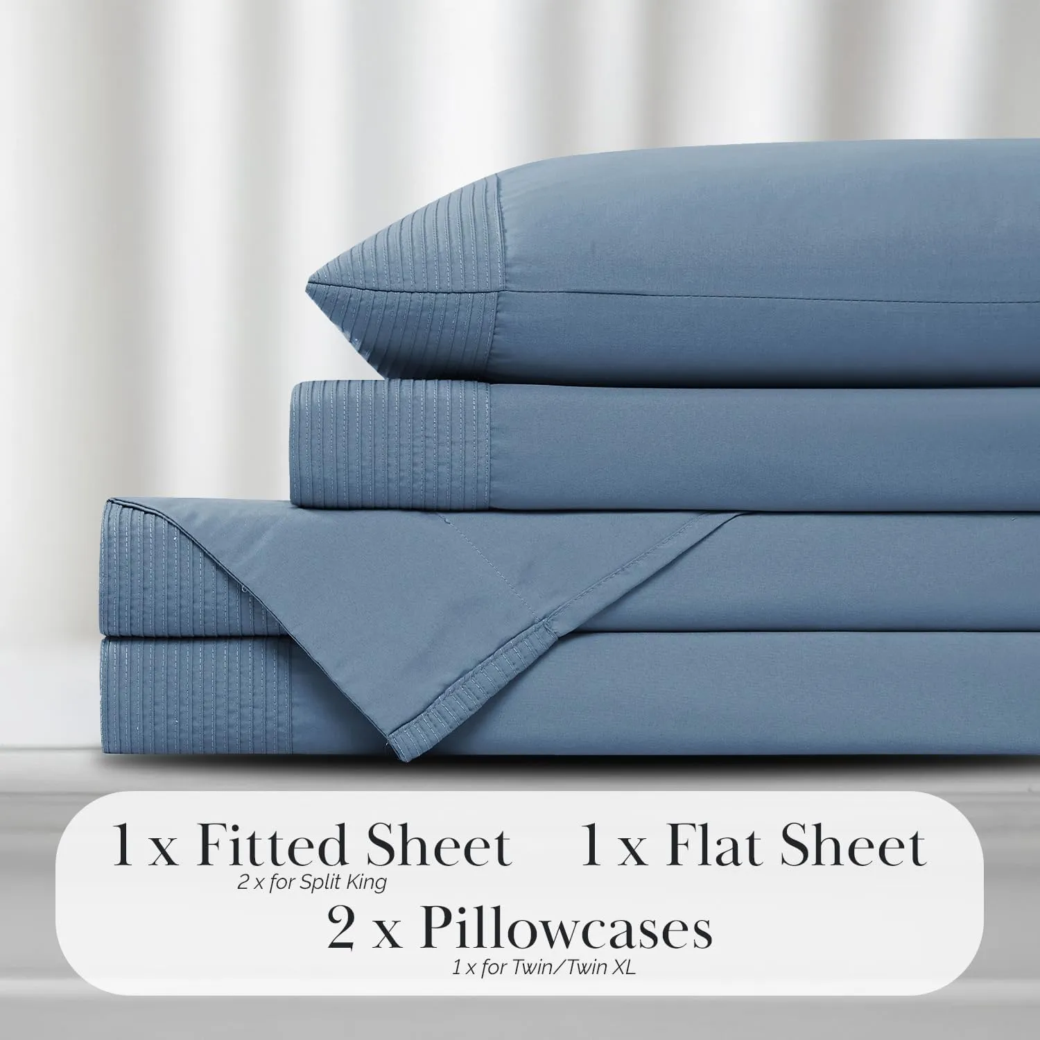 Southshore Fine Living, Inc. Deep Pocket Split King Sheet Set with 21" Deep King Fitted Sheet, 2 King Size Pillow Cases | Hotel Luxury Quality | Easy Care No-Shrink Microfiber Sheets | Coronet Blue